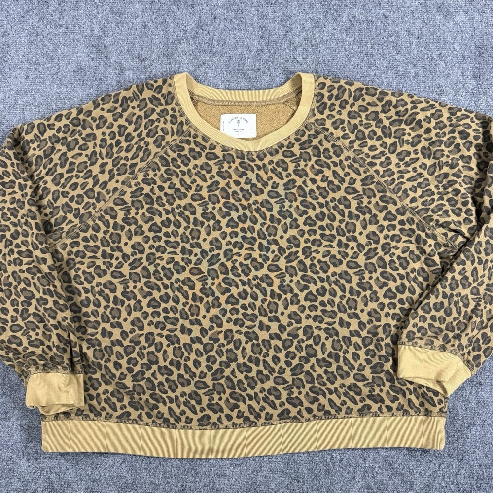 Electric & Rose Crewneck Sweatshirt Womens Large Leopard Print Pullover
